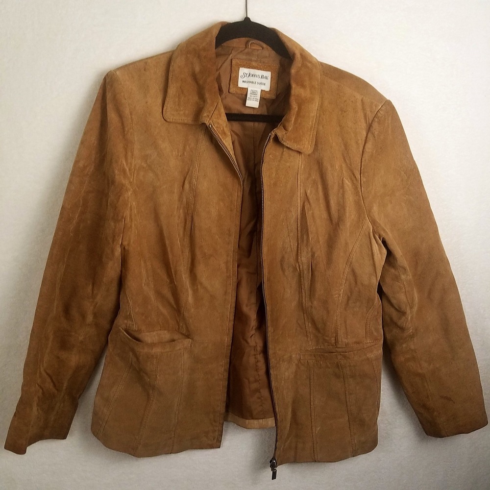 St Johns Bay Washable Suede Petite‎ Jacket Camel Tan Womens Petite Large